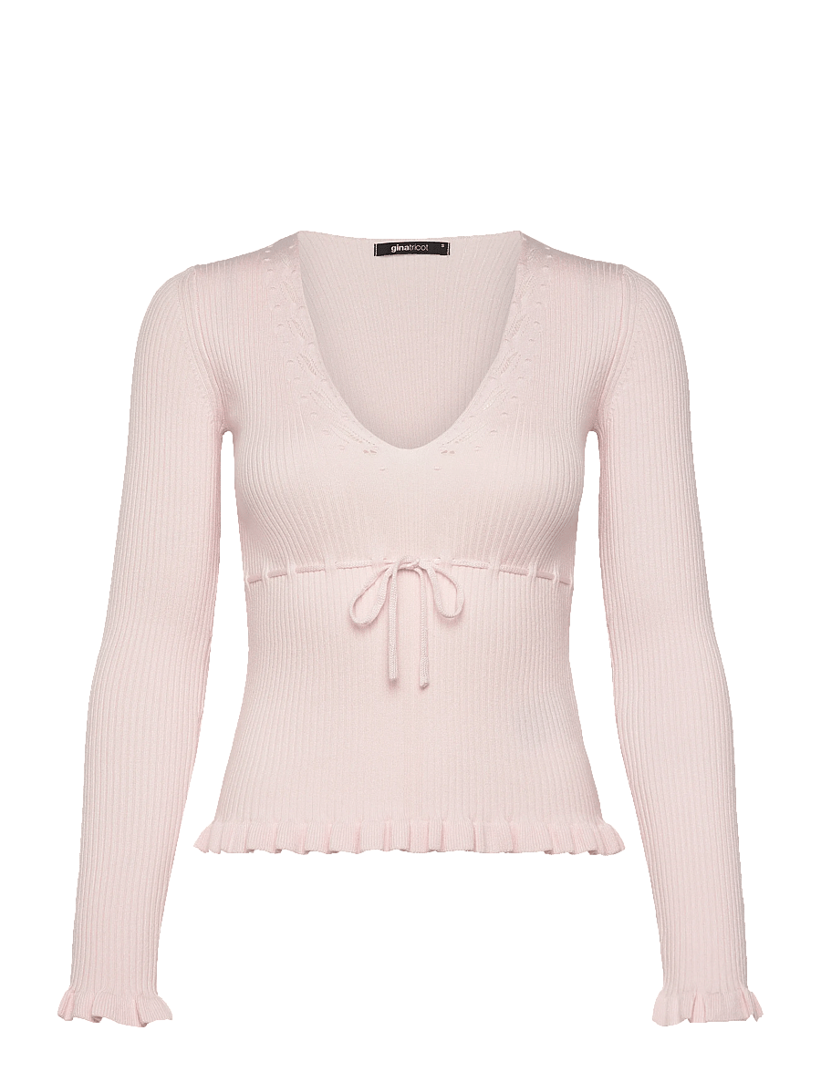 Gina Tricot - Knitted frill top - langærmede toppe - pink - 1