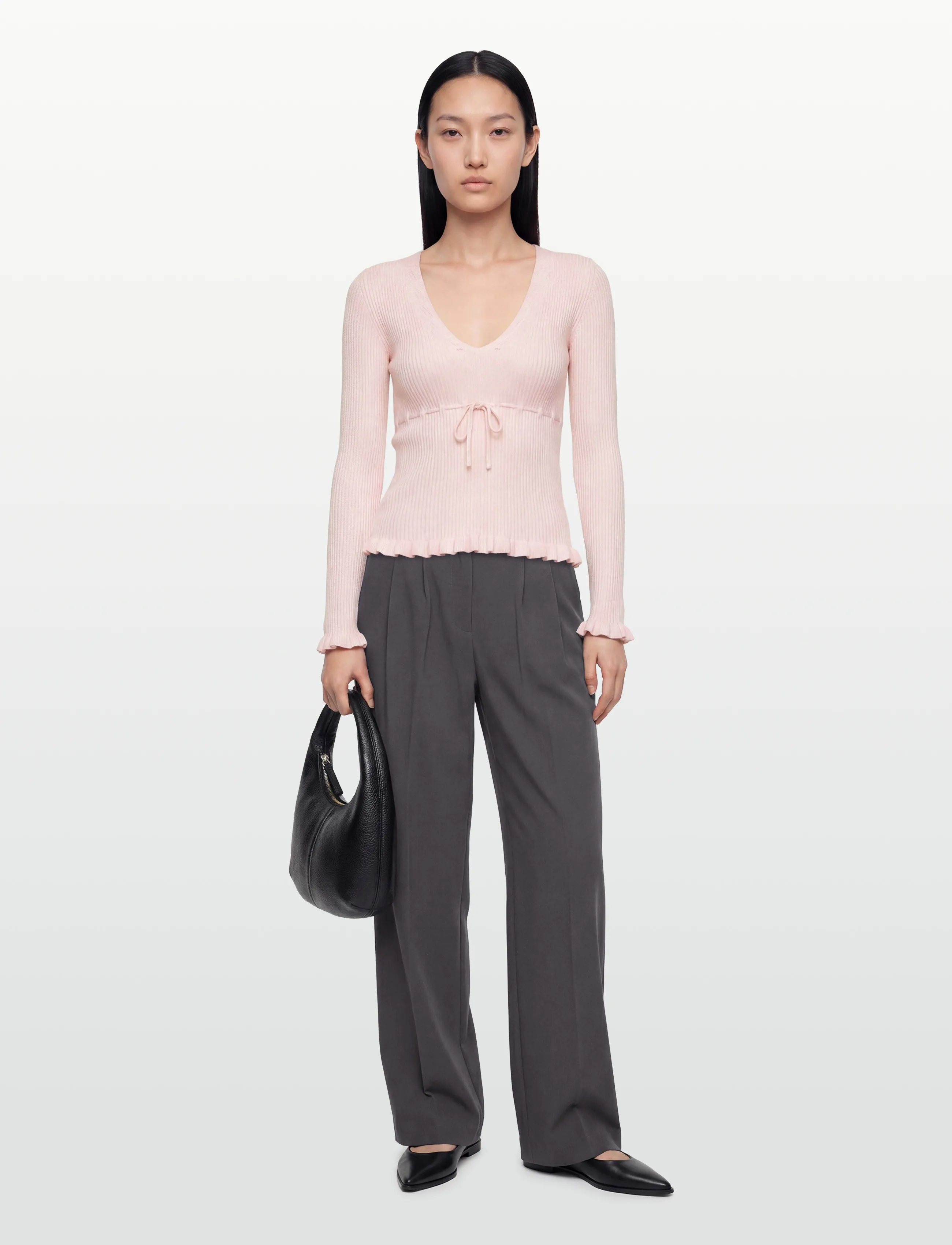 Gina Tricot Knitted Frill Top, L, T-shirts & Oberteile, Rosa - Long-sleeved, Frauen