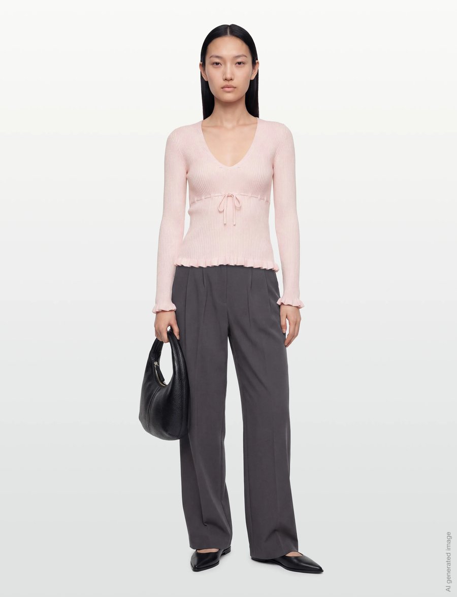 Gina Tricot - Knitted frill top - langærmede toppe - pink - 0