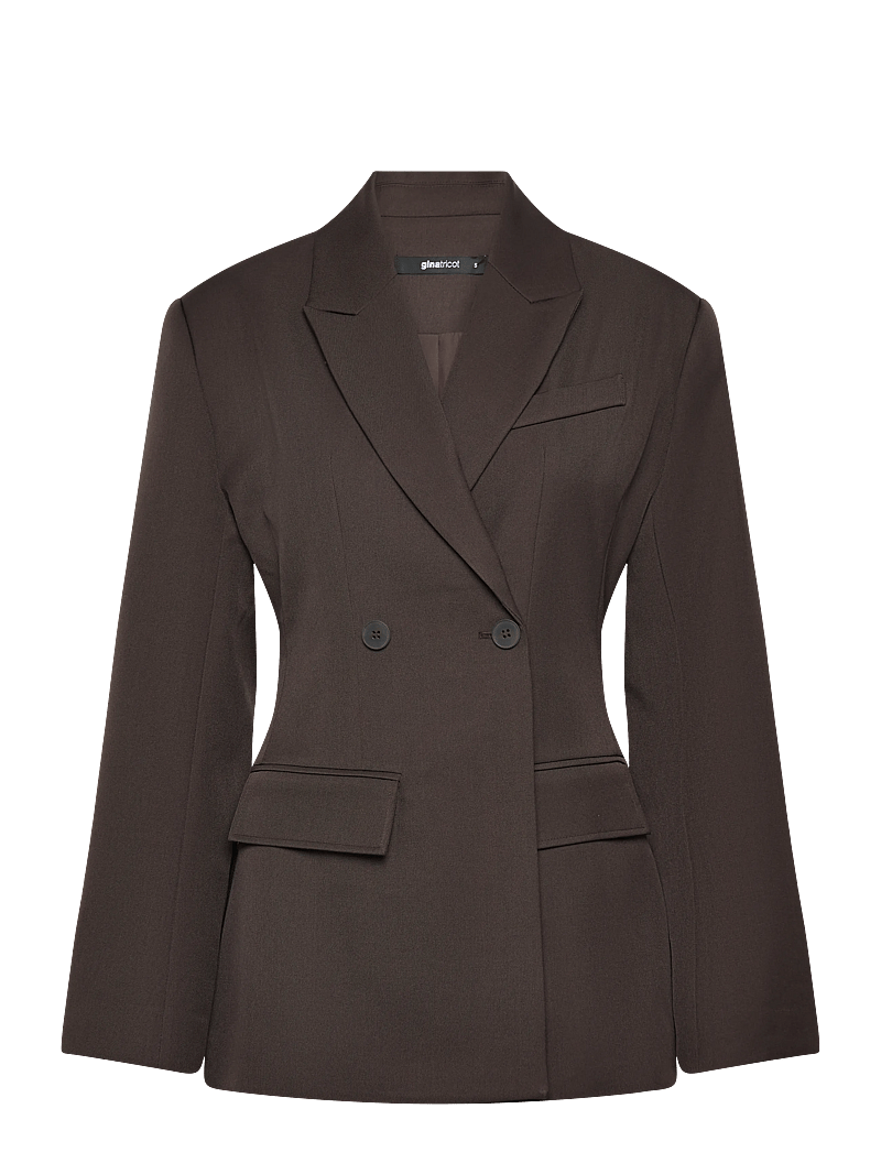 Gina Tricot - Shaped blazer - dubbelknäppta kavajer - dark brown (7180) - 0