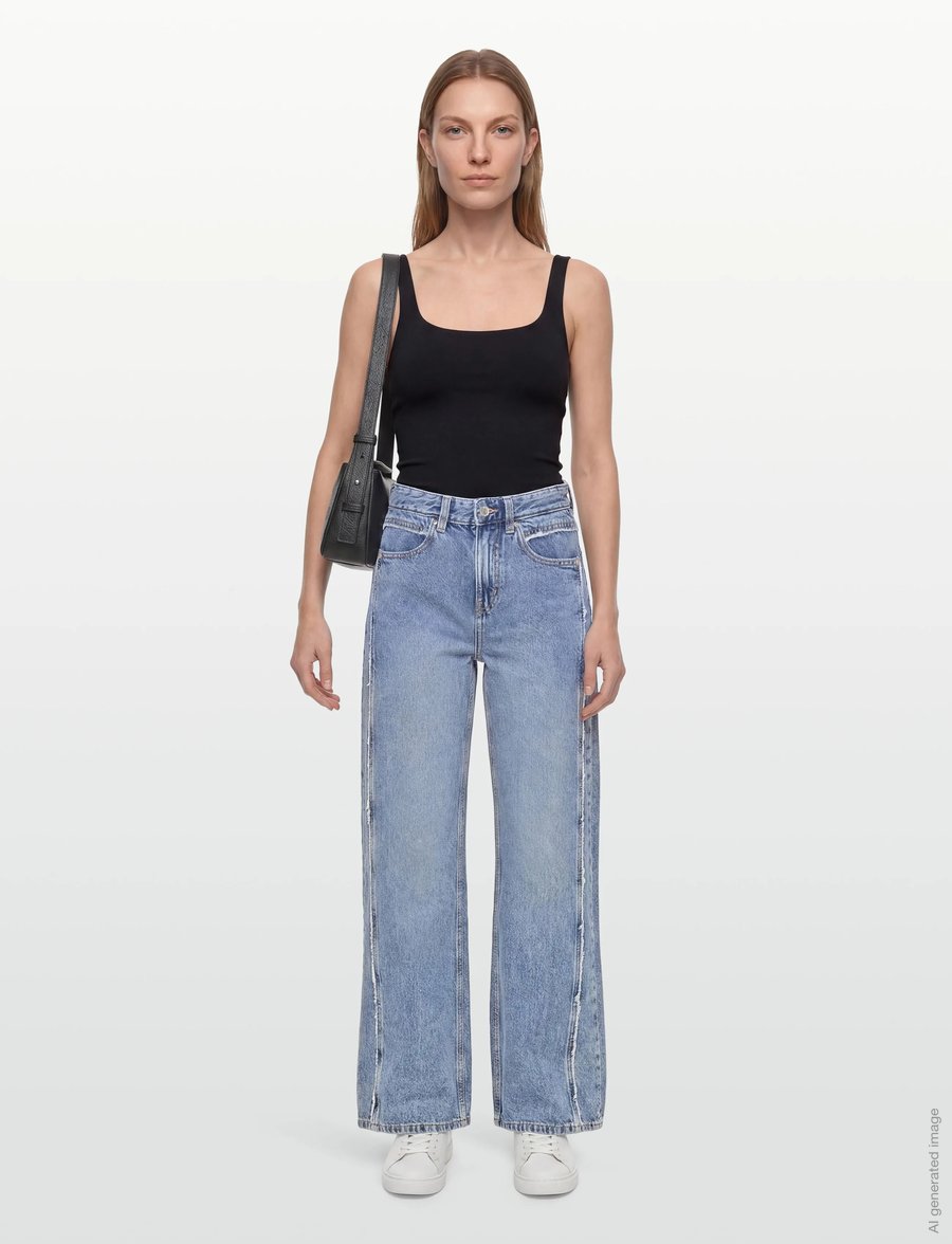 Gina Tricot - Fringe seam jeans - laia säärega teksad - blue - 0