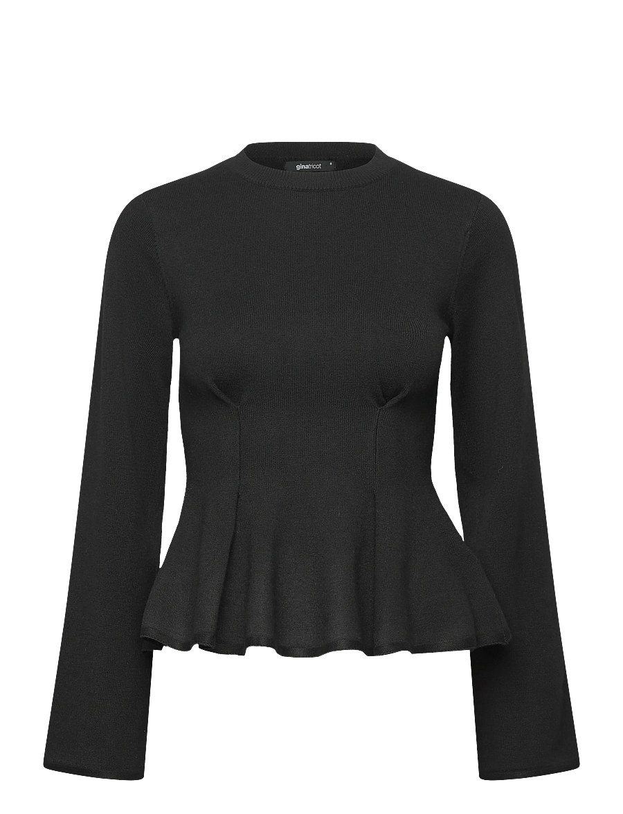 Gina Tricot - Knitted peplum top - langærmede toppe - black (9000) - 0