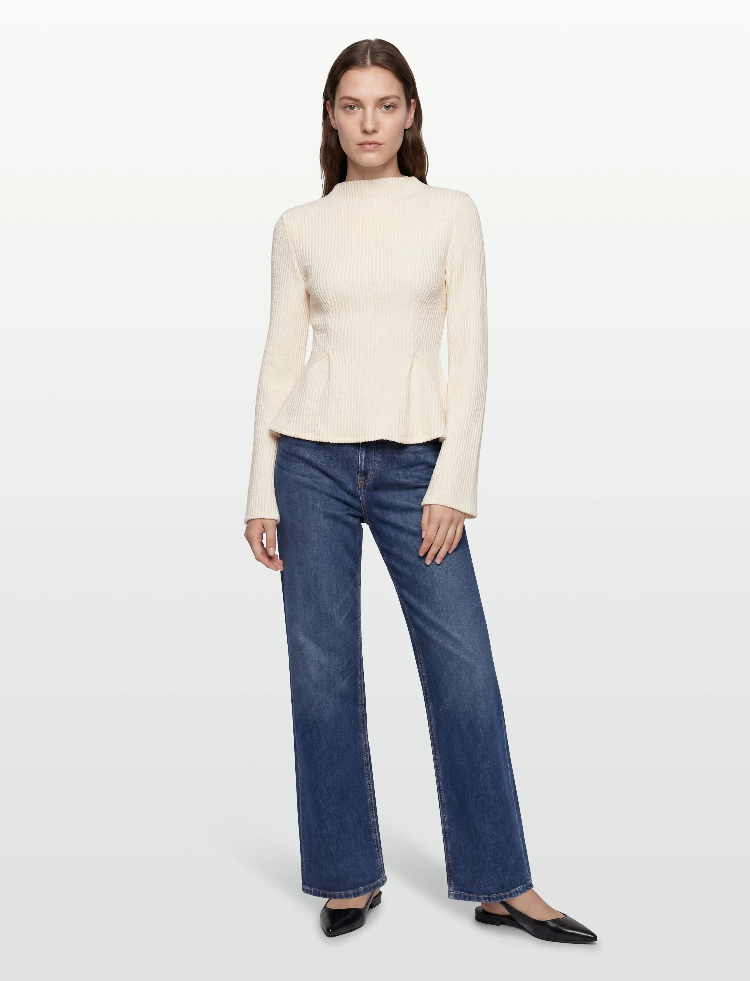 Gina Tricot Peplum Top, L, Knitwear, Weiß - Jumpers, Frauen