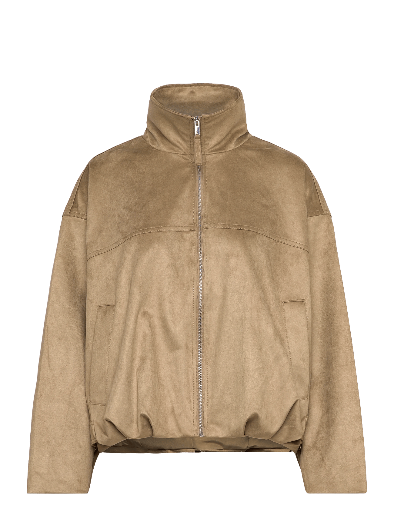 Faux suede high neck jacket - OLIVE GREEN (6370)