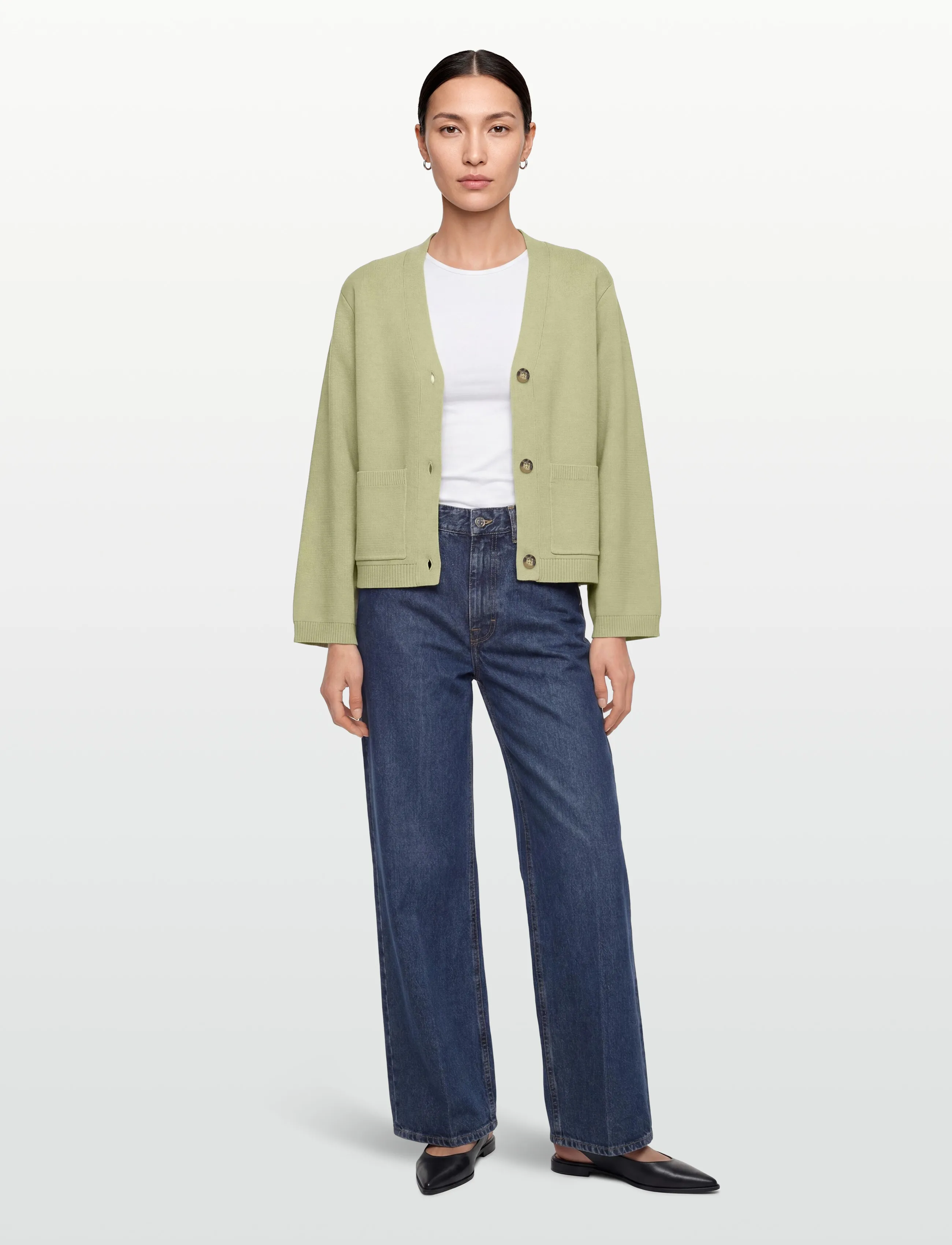 Gina Tricot Knitted Cotton Cardigan, Kvinder, Strikket V-Hals Peplum Cardigan, Grøn, Str: XS