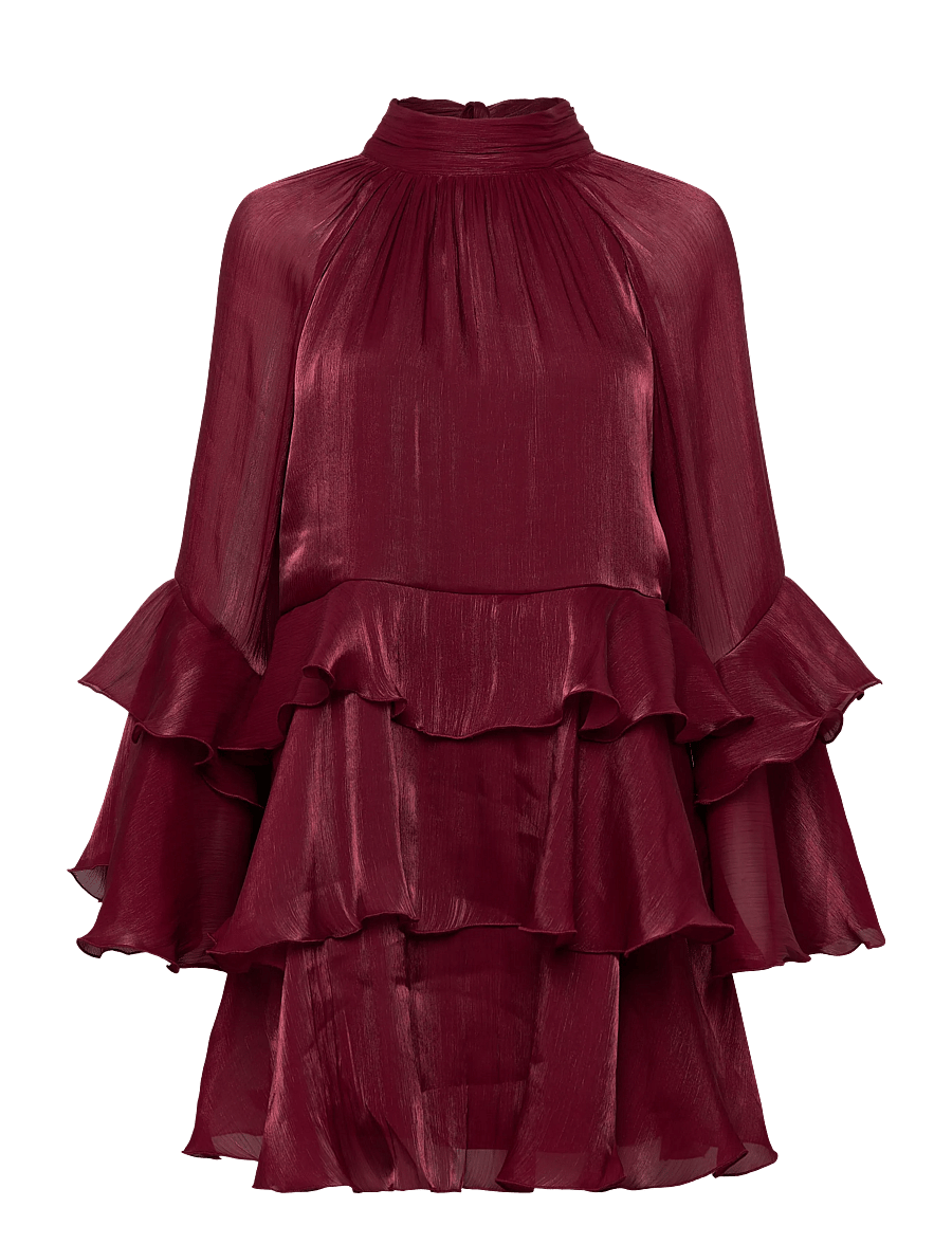 Gina Tricot - Flowy frill mini dress - festklänningar - burgundy (4670) - 0