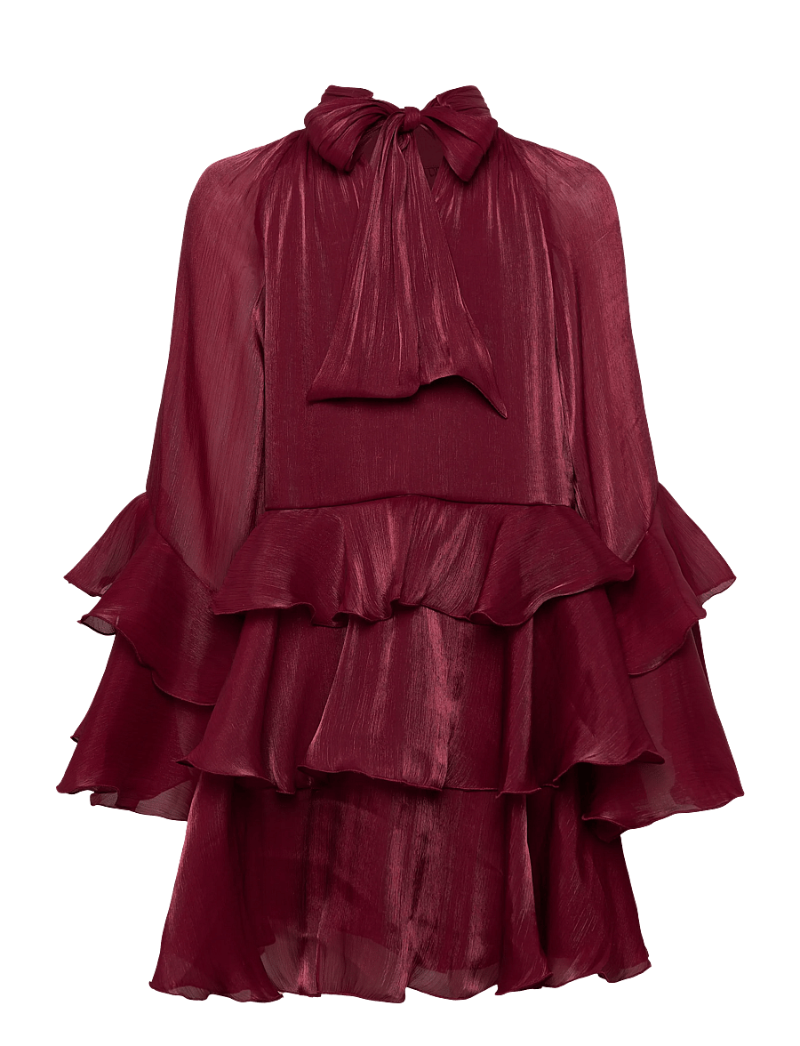 Gina Tricot - Flowy frill mini dress - festklänningar - burgundy (4670) - 1