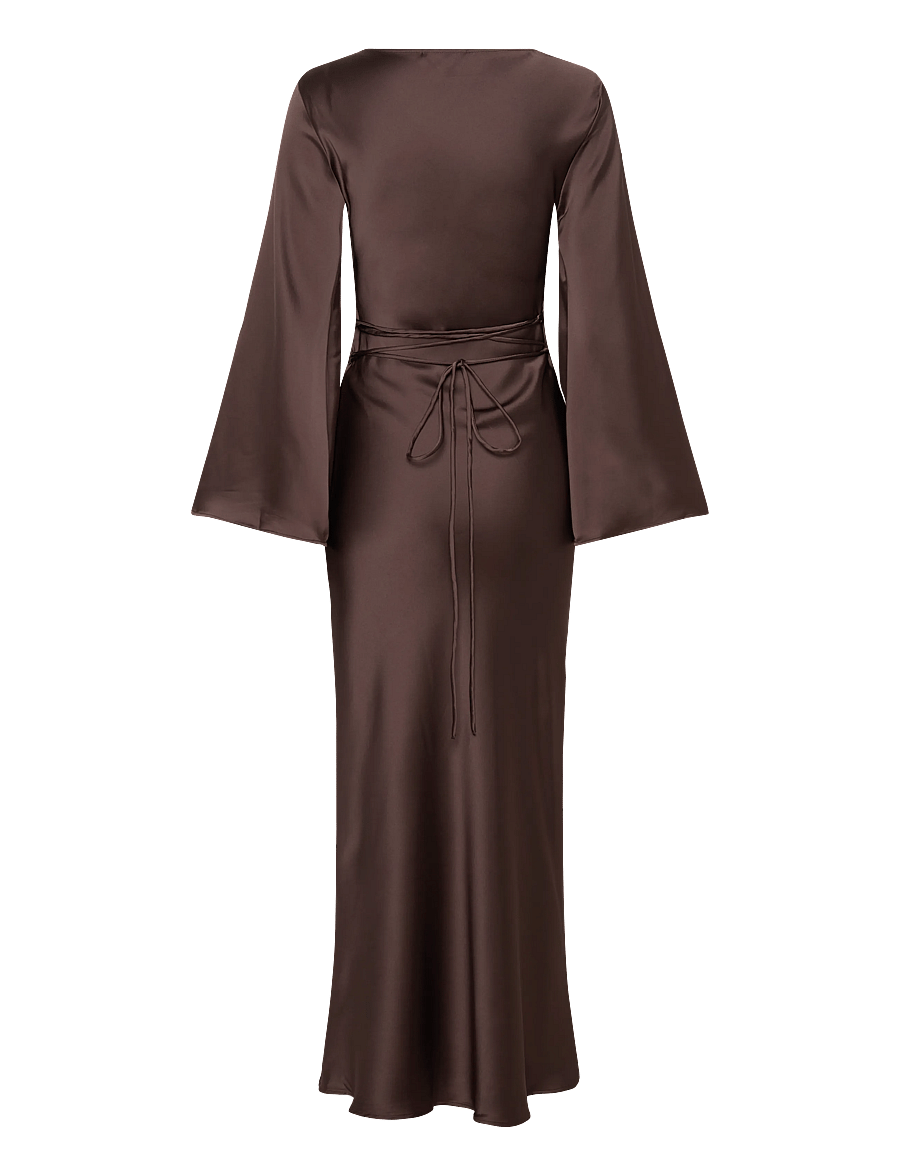 Gina Tricot - Satin wide sleeve maxi dress - maxi dresses - brown - 2