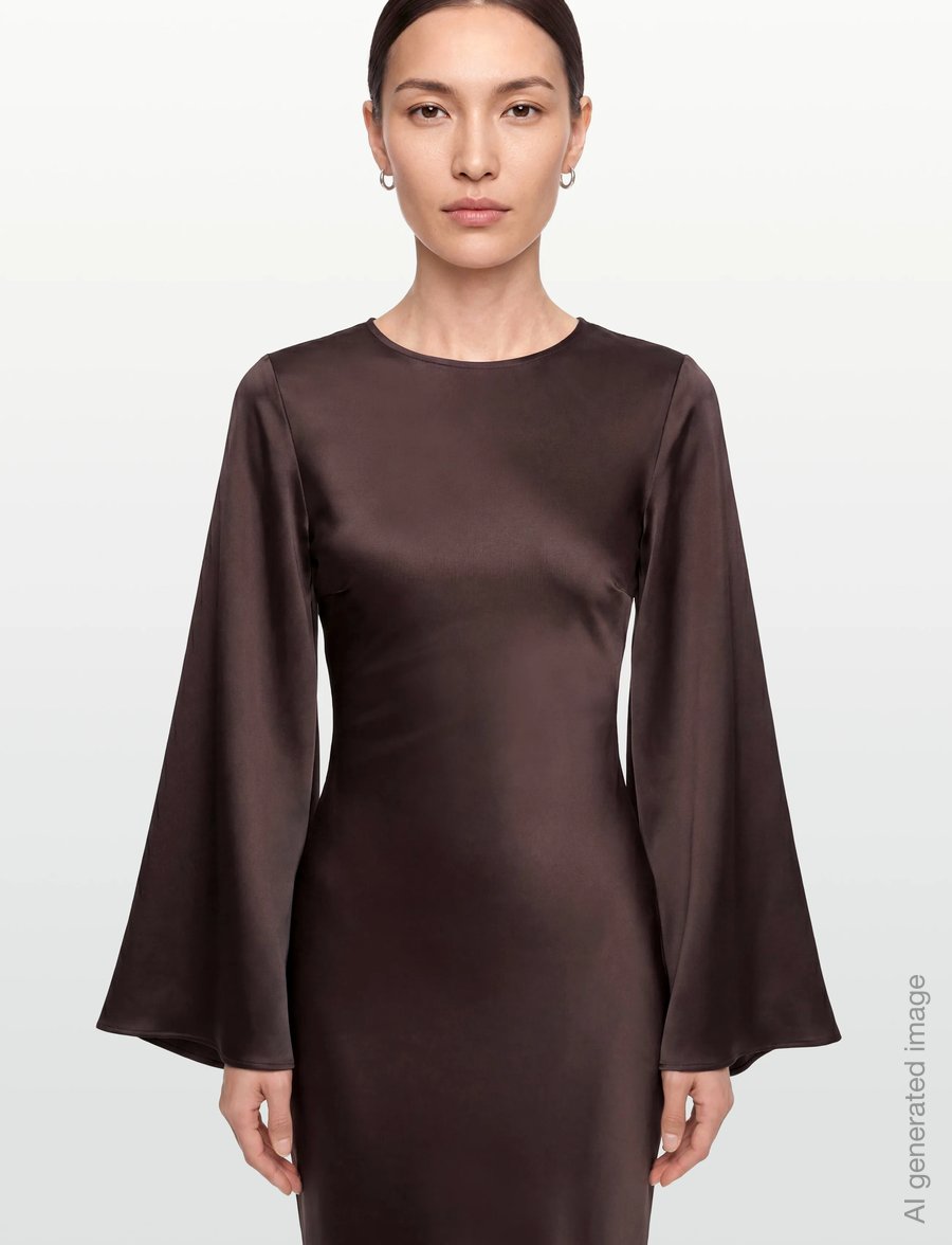 Gina Tricot - Satin wide sleeve maxi dress - maxi dresses - brown - 3