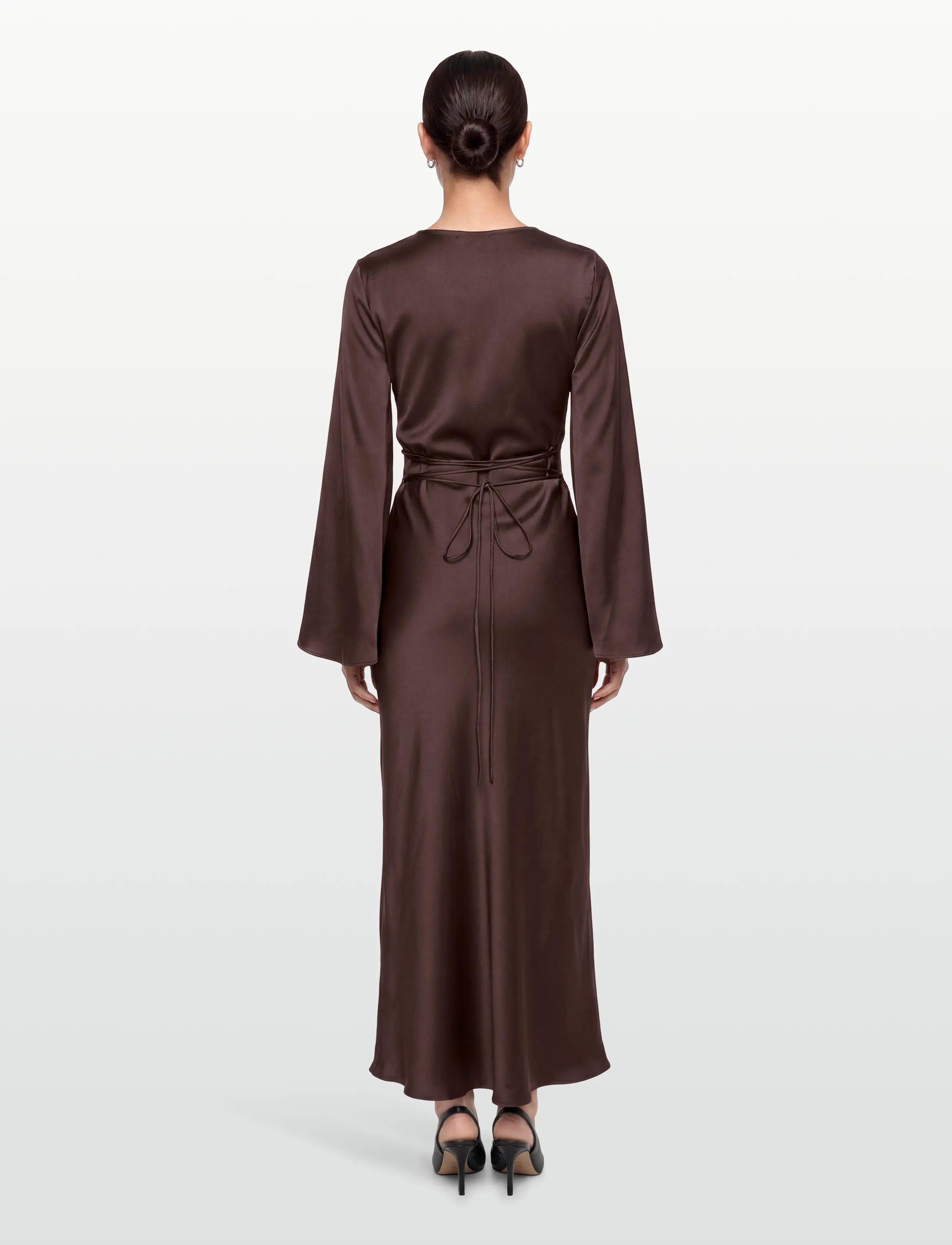 Gina Tricot - Satin wide sleeve maxi dress - maxi kjoler - brown - 4