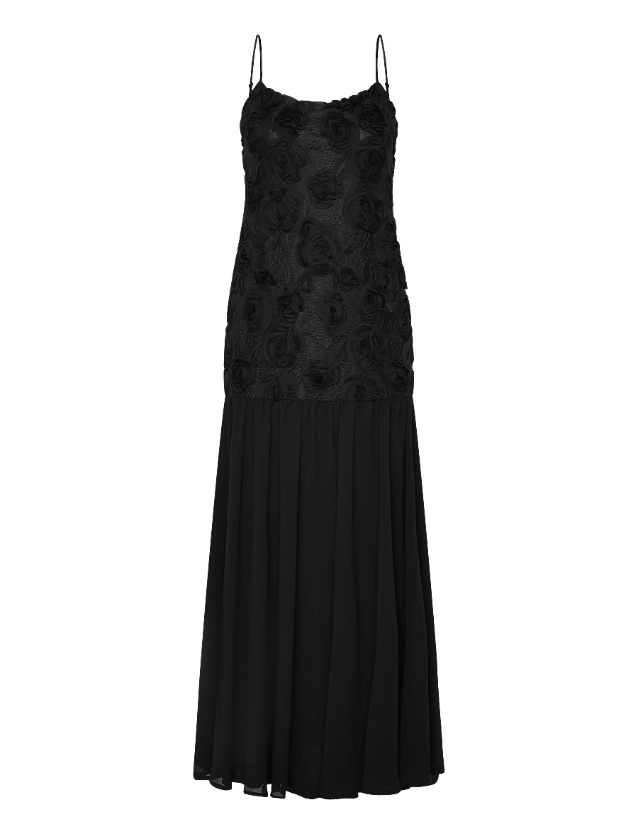 Gina Tricot - Embroidery dropped waist dress - abendkleider - black (9000) - 0