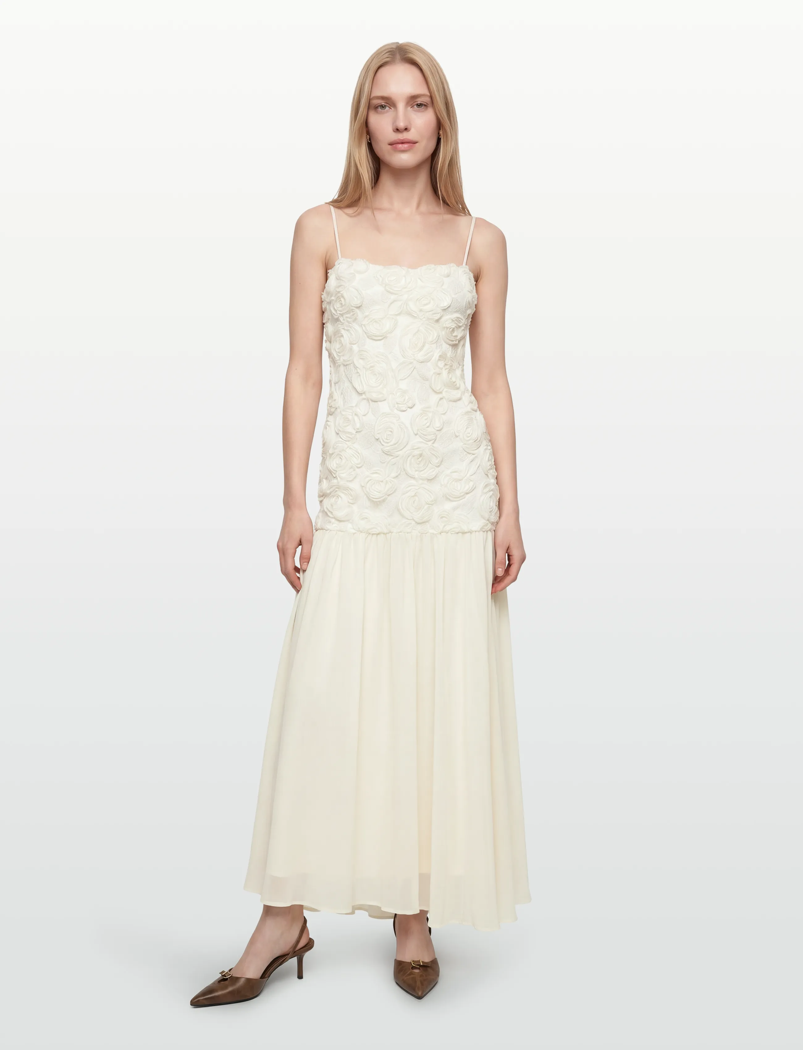 Gina Tricot Embroidery dropped waist dress - Maxiklänningar - CREME (1263) / cream