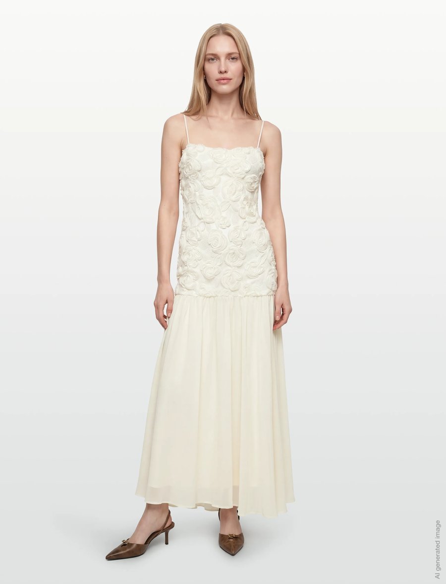 Gina Tricot - Embroidery dropped waist dress - abendkleider - creme (1263) - 0