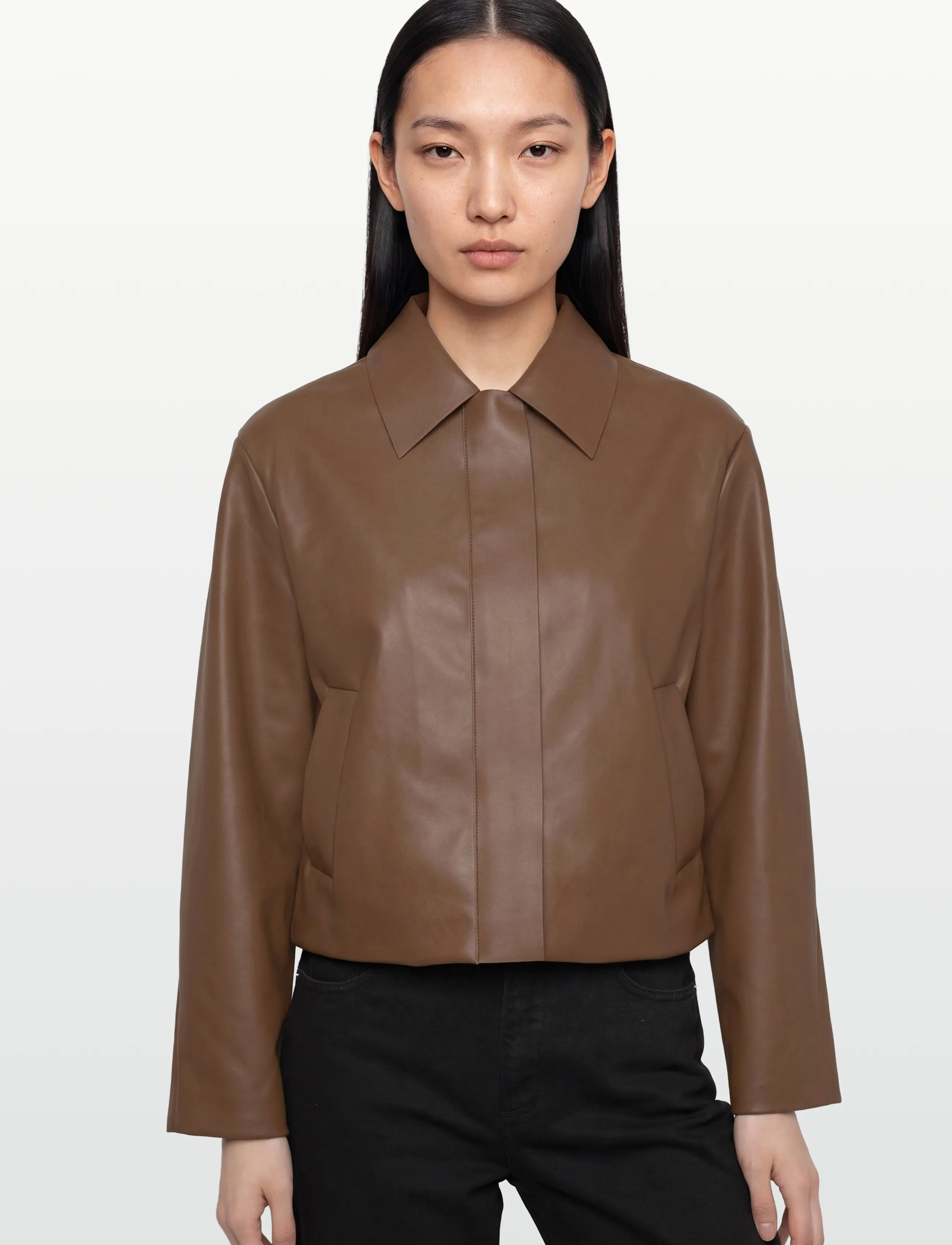 Gina Tricot - Short pu jacket - vårjackor - warm brown (7019) - 3