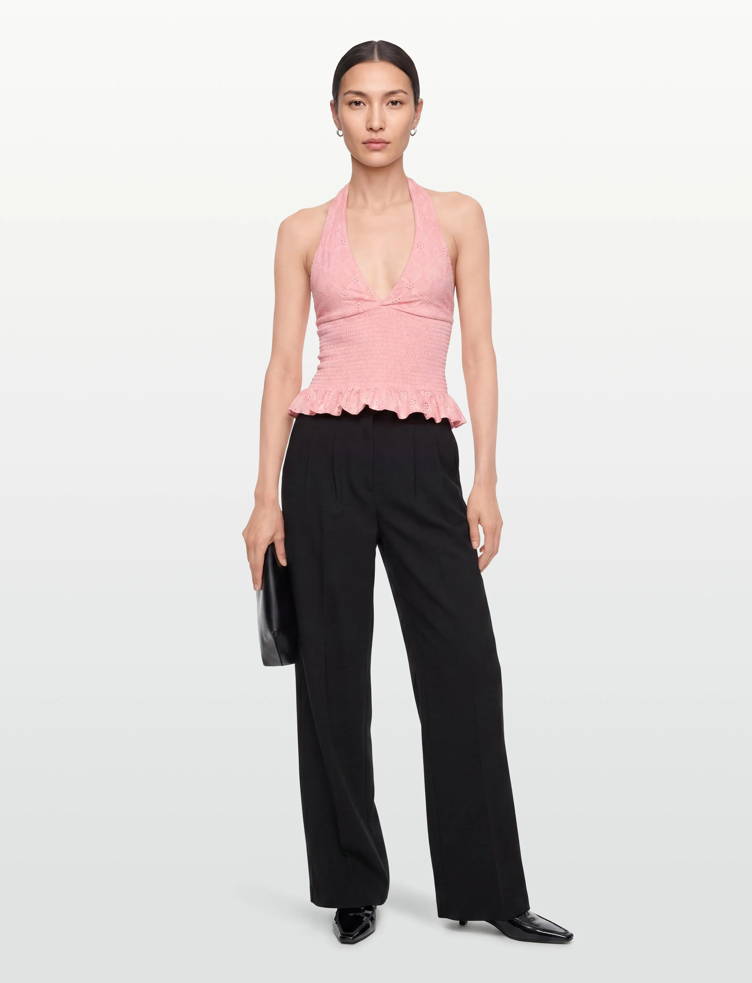 Gina Tricot Broderie Anglaise Top, Kvinder, Broderie Anglaise Halterneck Top, Pink, Str: S
