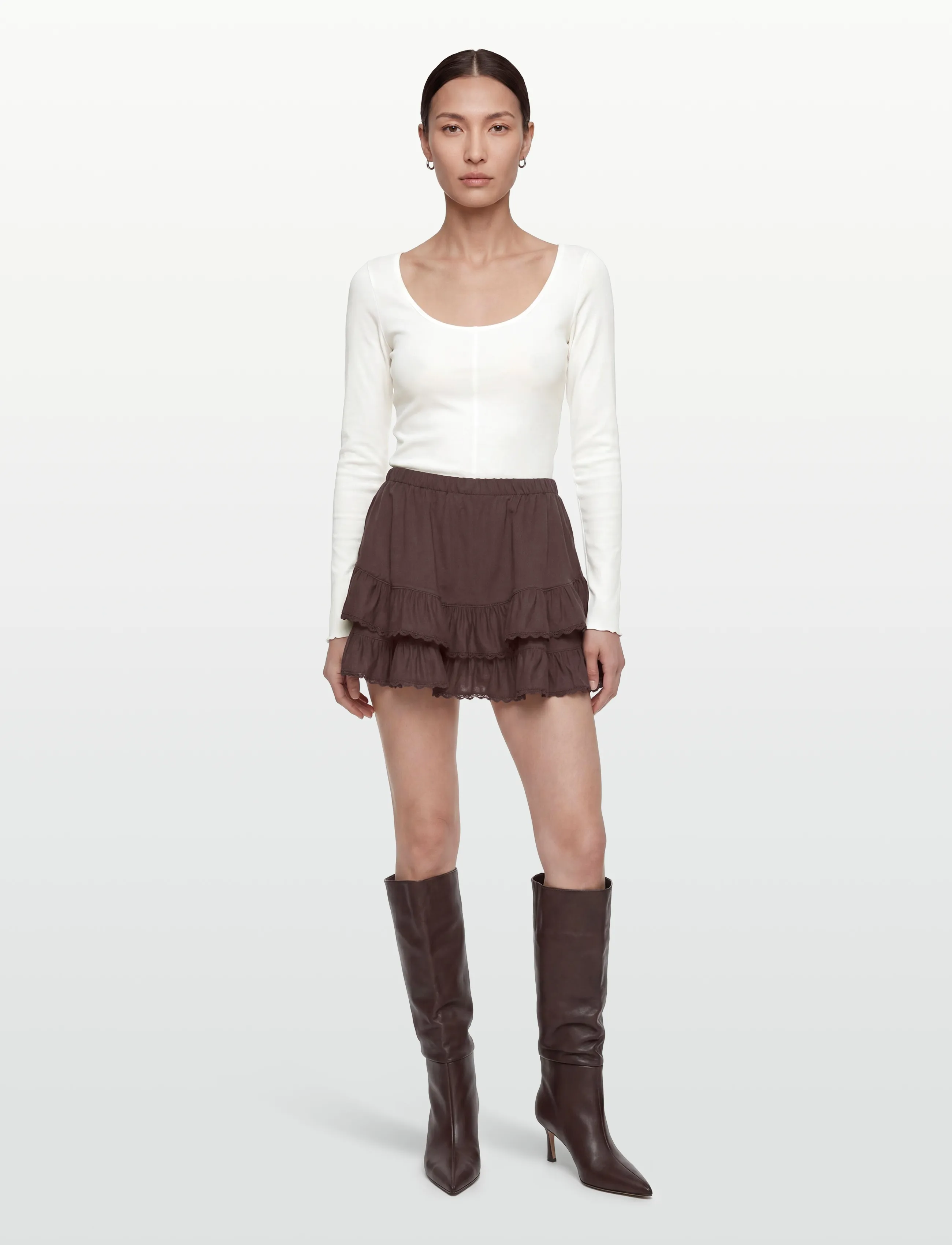 Gina Tricot Frill Skirt, M, Röcke, Braun - Short Frauen