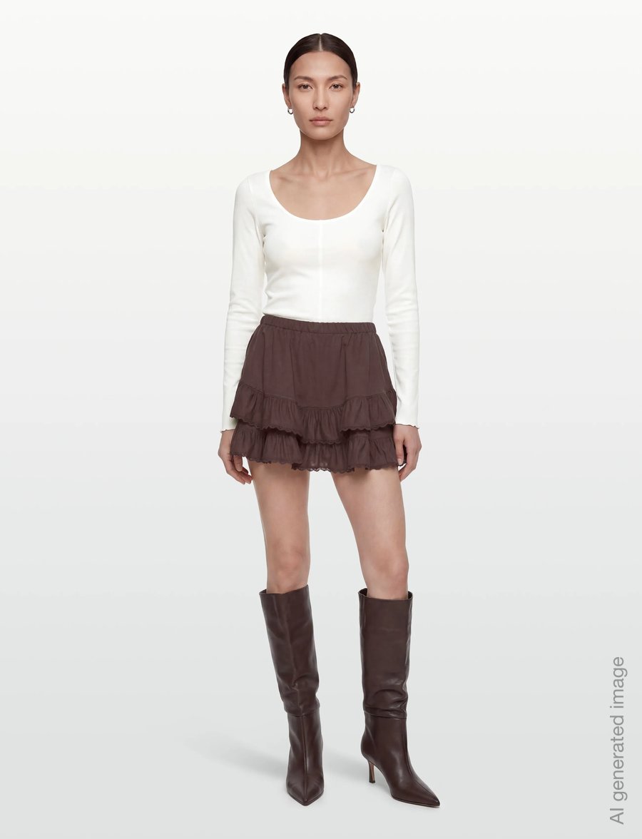 Gina Tricot - Frill skirt - korte nederdele - shavedchocolate (7927) - 0