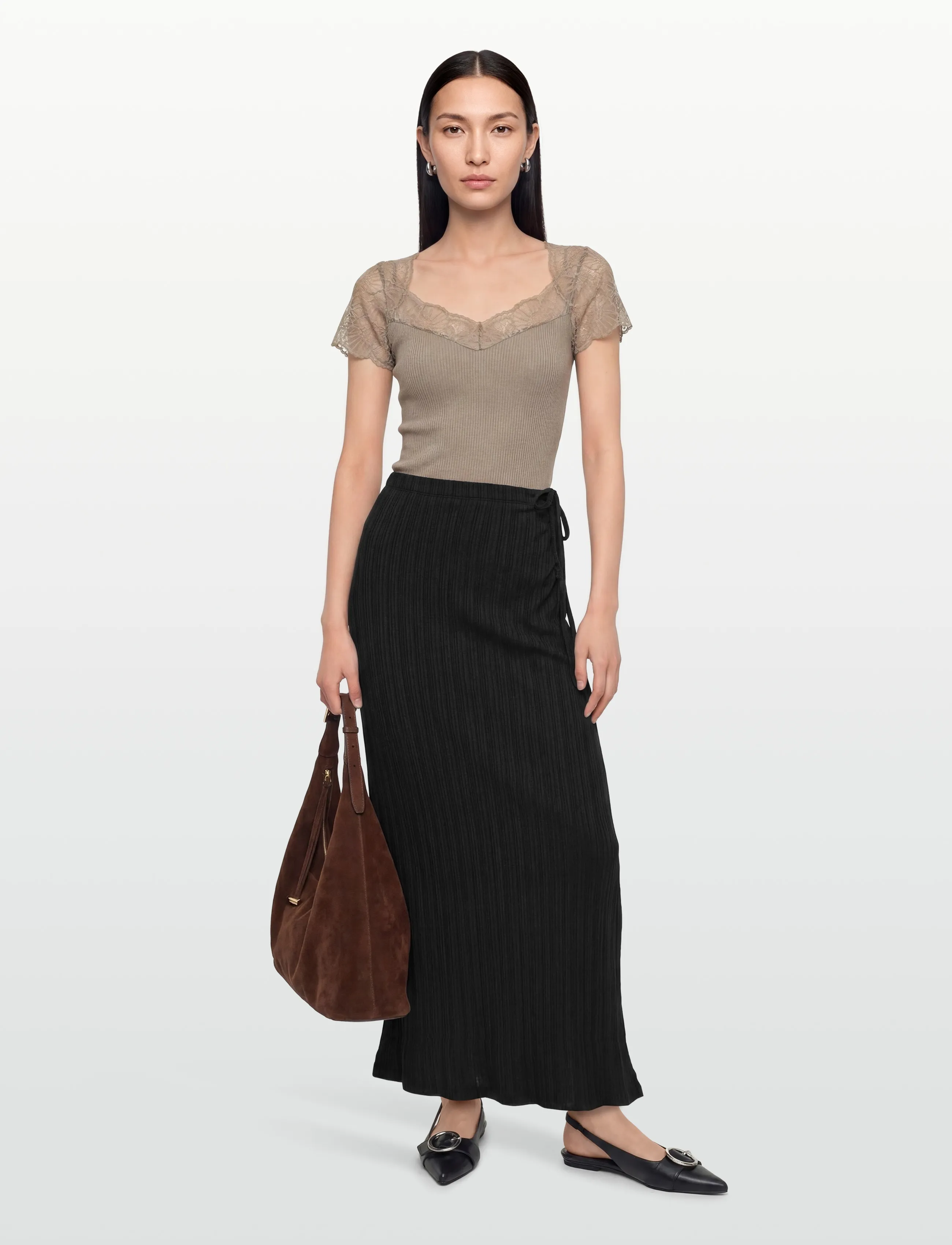 Gina Tricot Tie Detail Maxi Skirt, XL, Black, Nederdele > Maxi Nederdele, Dame