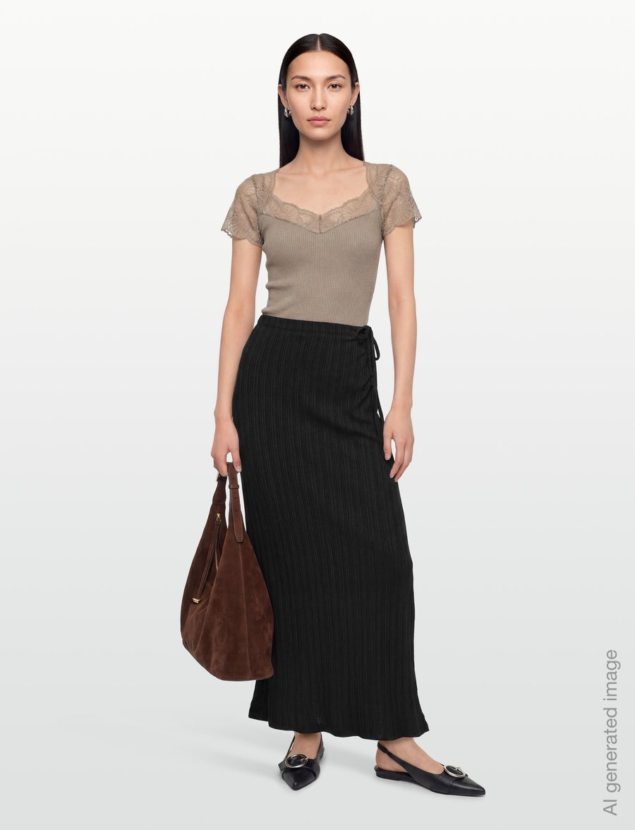 Gina Tricot - Tie detail maxi skirt - knitted skirts - black (9000) - 0