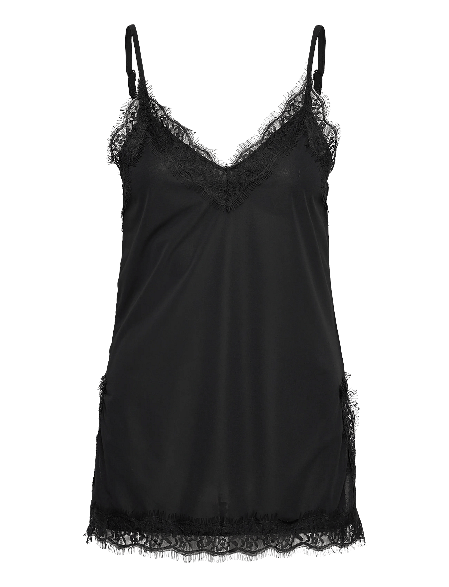Gina Tricot - Lace detail singlet - overdele - black (9000) - 0