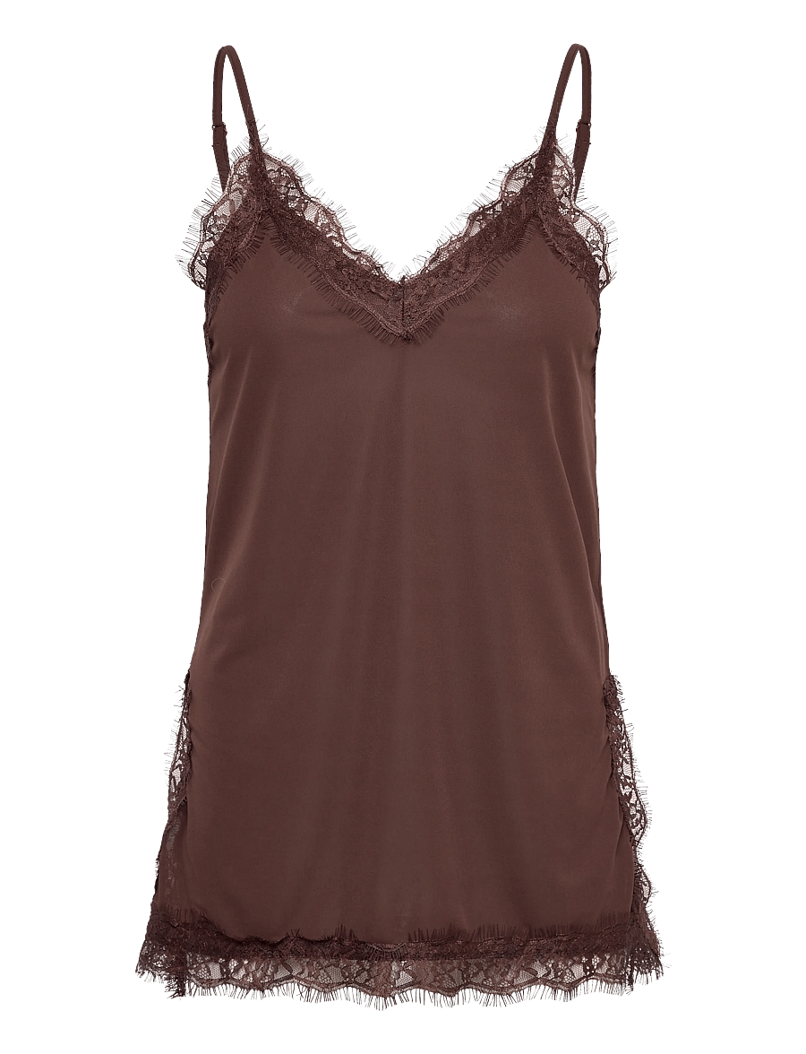 Gina Tricot - Lace detail singlet - oberteile - seal brown (7083) - 0