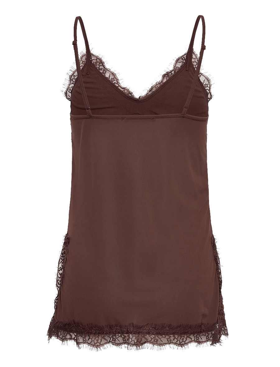 Gina Tricot - Lace detail singlet - oberteile - seal brown (7083) - 1
