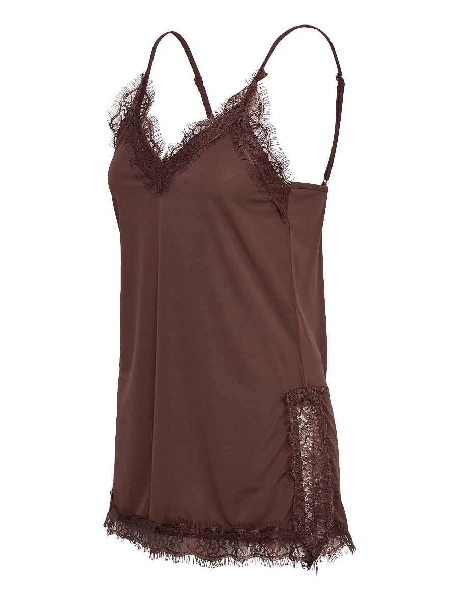 Gina Tricot - Lace detail singlet - oberteile - seal brown (7083) - 2