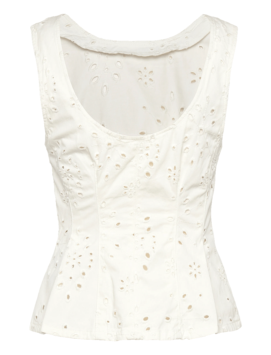 Gina Tricot - Broderie peplum denim top - offwhite (1420) - 1