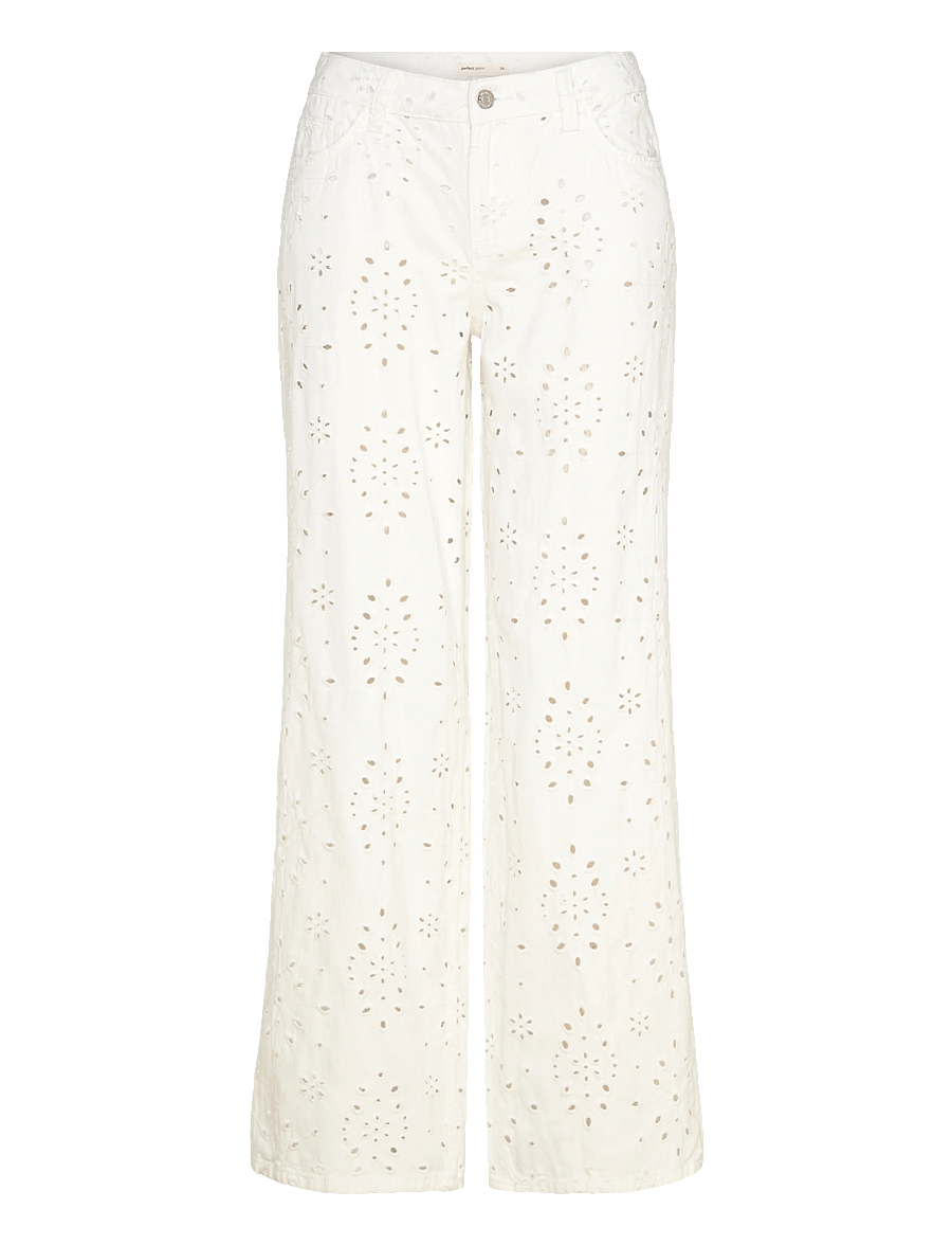 Gina Tricot - Broderie denim jeans - pantalons larges - offwhite (1420) - 0