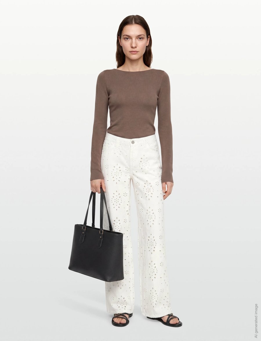 Gina Tricot - Broderie denim jeans - wide leg jeans - offwhite (1420) - 0
