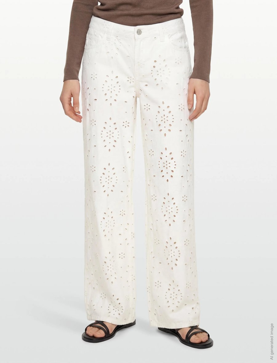 Gina Tricot - Broderie denim jeans - wide leg jeans - offwhite (1420) - 3