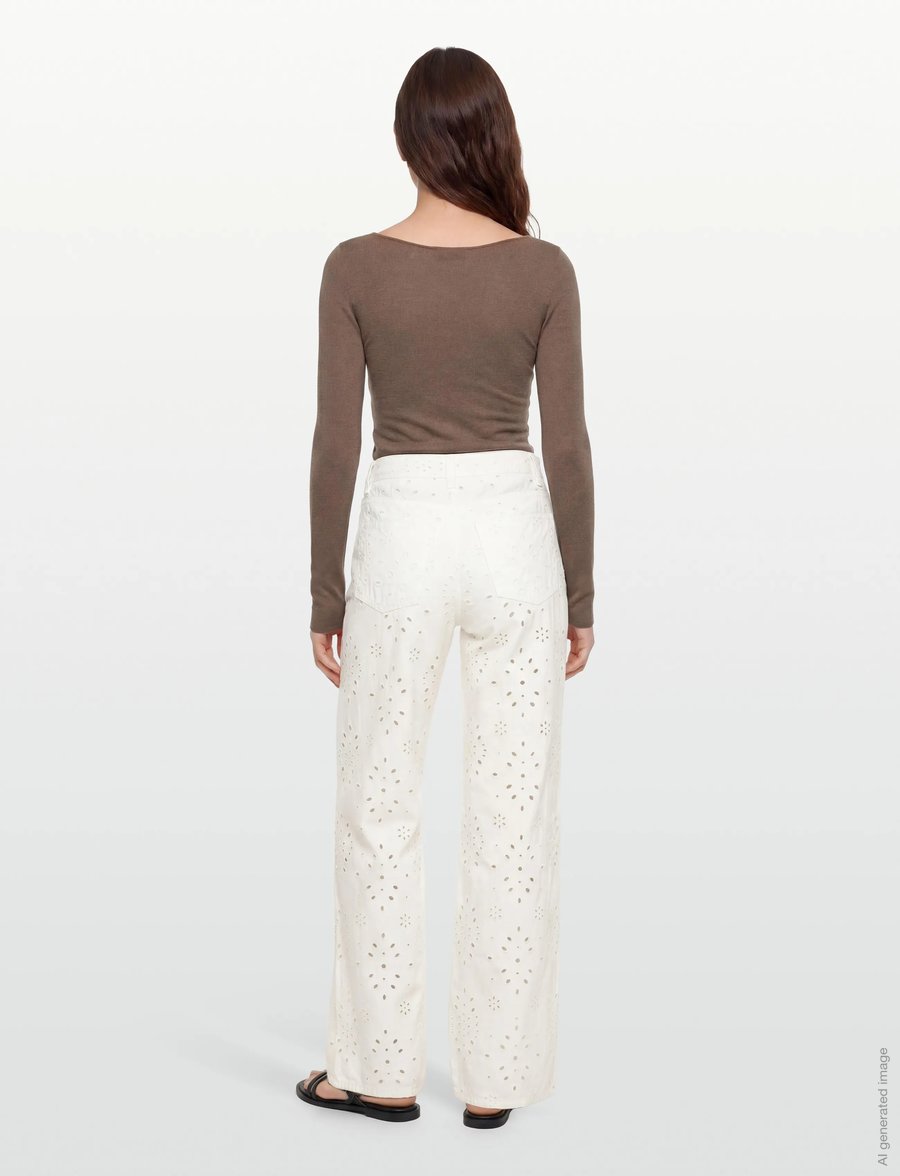 Gina Tricot - Broderie denim jeans - wide leg jeans - offwhite (1420) - 4
