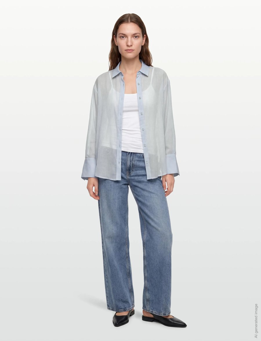 Gina Tricot - Sheer shirt - long-sleeved shirts - blue/stripe (5244) - 0