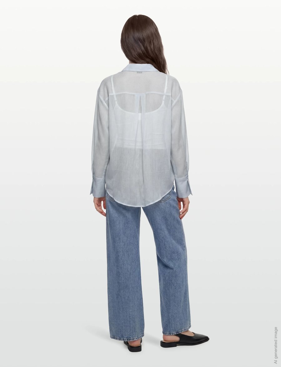 Gina Tricot - Sheer shirt - long-sleeved shirts - blue/stripe (5244) - 4