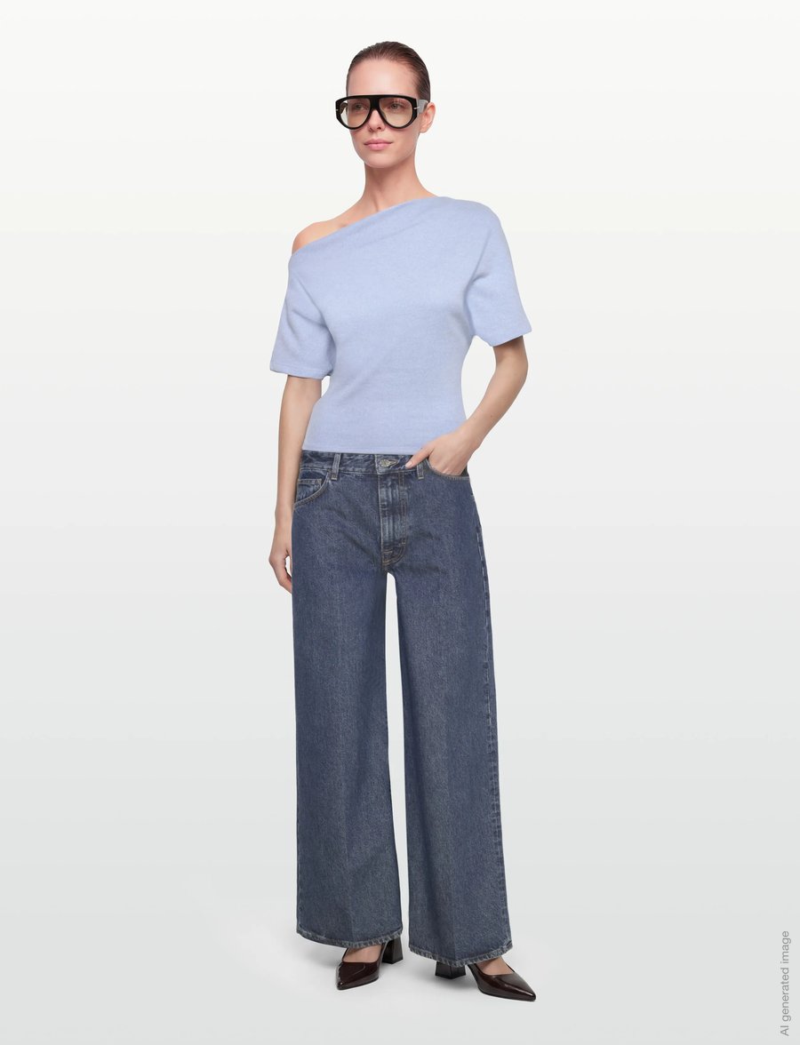 Gina Tricot - Soft asymmetric top - crop tops - brunnera blue (5435) - 0