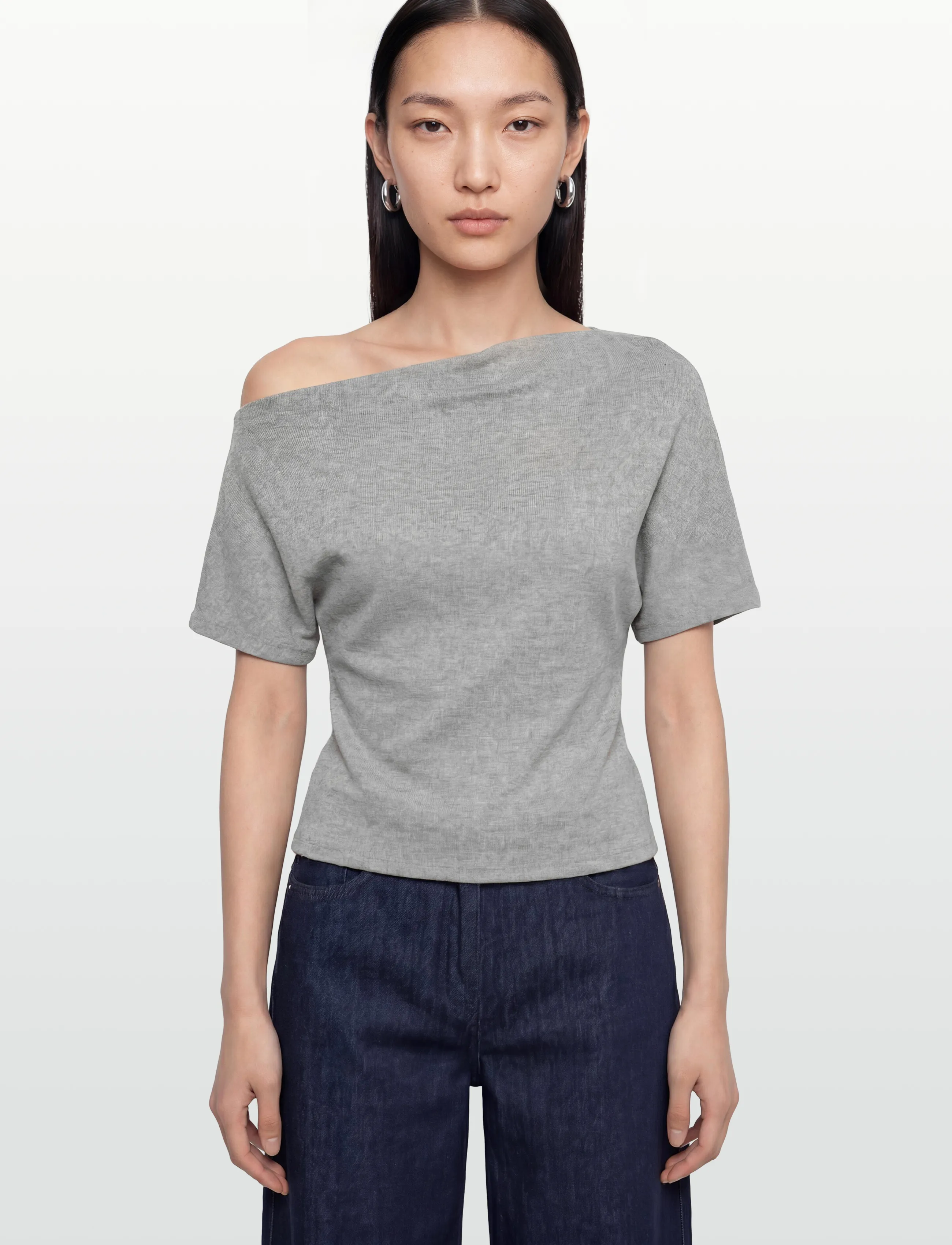 Gina Tricot - Soft asymmetric top - crop tops - grey melange (8181) - 3