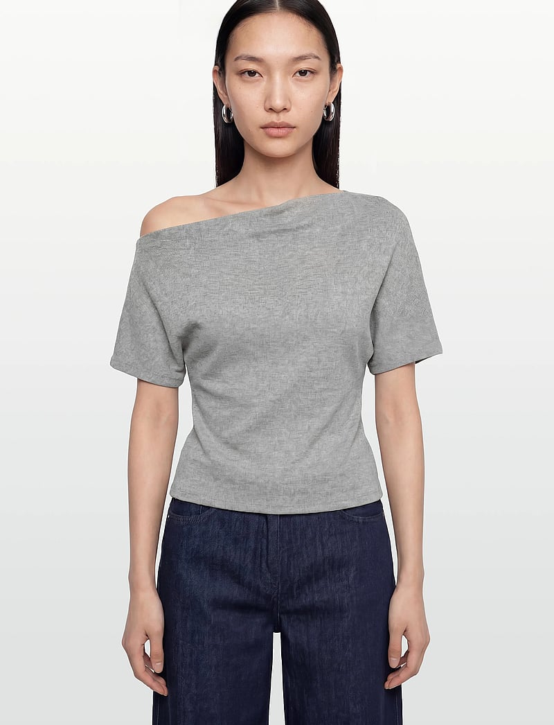 Gina Tricot - Soft asymmetric top - crop tops - grey melange (8181) - 3