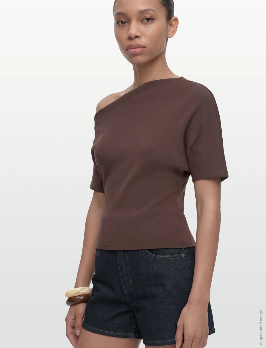 Gina Tricot - Soft asymmetric top - crop tops - seal brown (7083) - 3