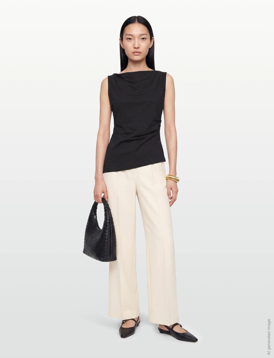 Gina Tricot - High waist wide trousers - wide leg trousers - creme (1263) - 0