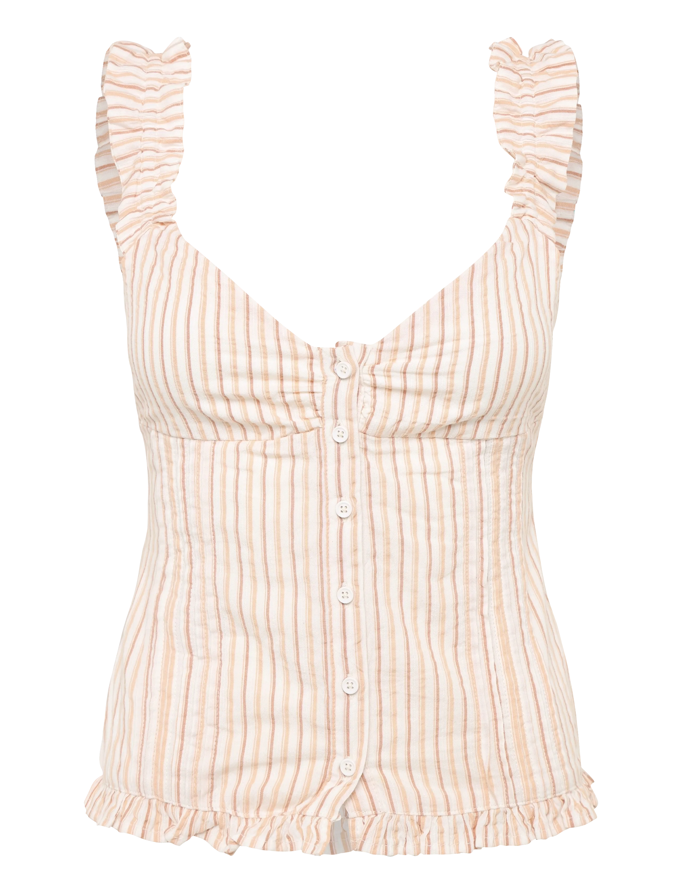 Gina Tricot Seersucker frill top - Blouses & Shirts - PEACH STRIPE / cream