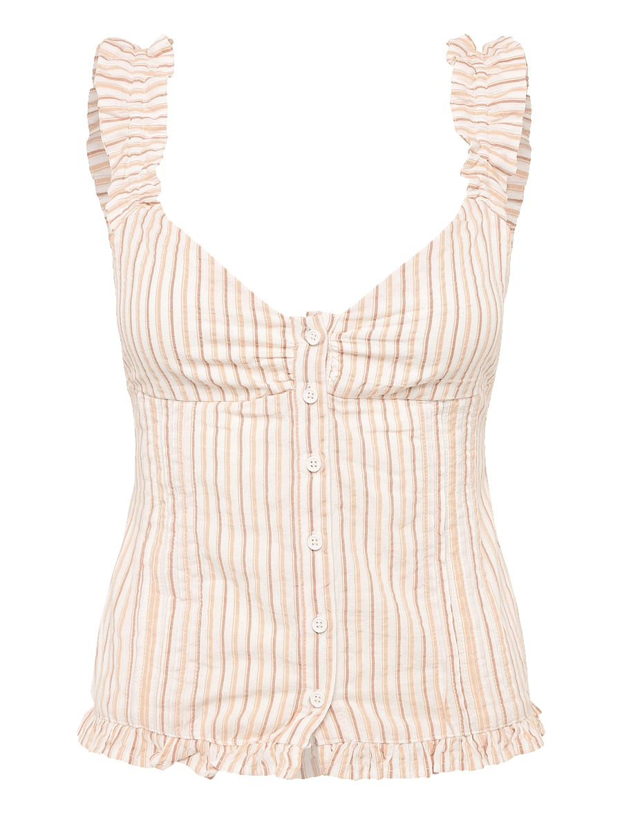 Gina Tricot - Seersucker frill top - Ærmeløse bluser - peach stripe - 0