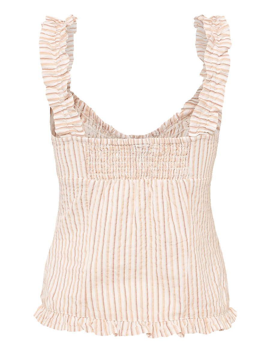 Gina Tricot - Seersucker frill top - Ærmeløse bluser - peach stripe - 1