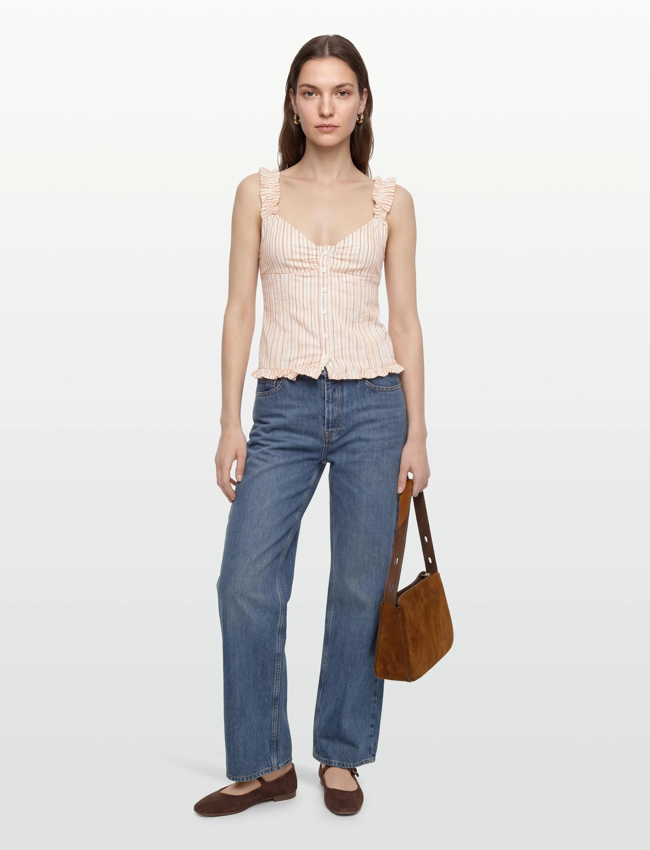 Gina Tricot Seersucker frill top - Blūzes bez piedurknēm - PEACH STRIPE / cream