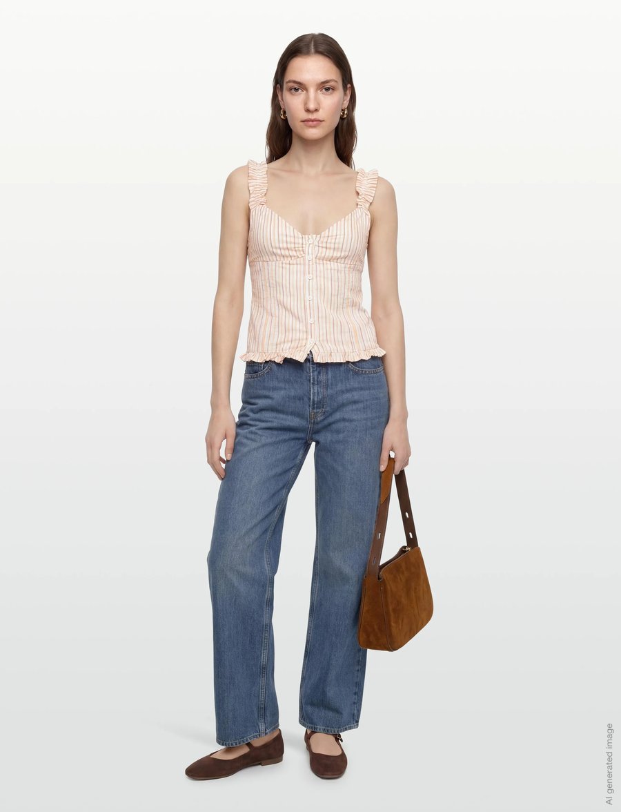 Gina Tricot - Seersucker frill top - Ærmeløse bluser - peach stripe - 0