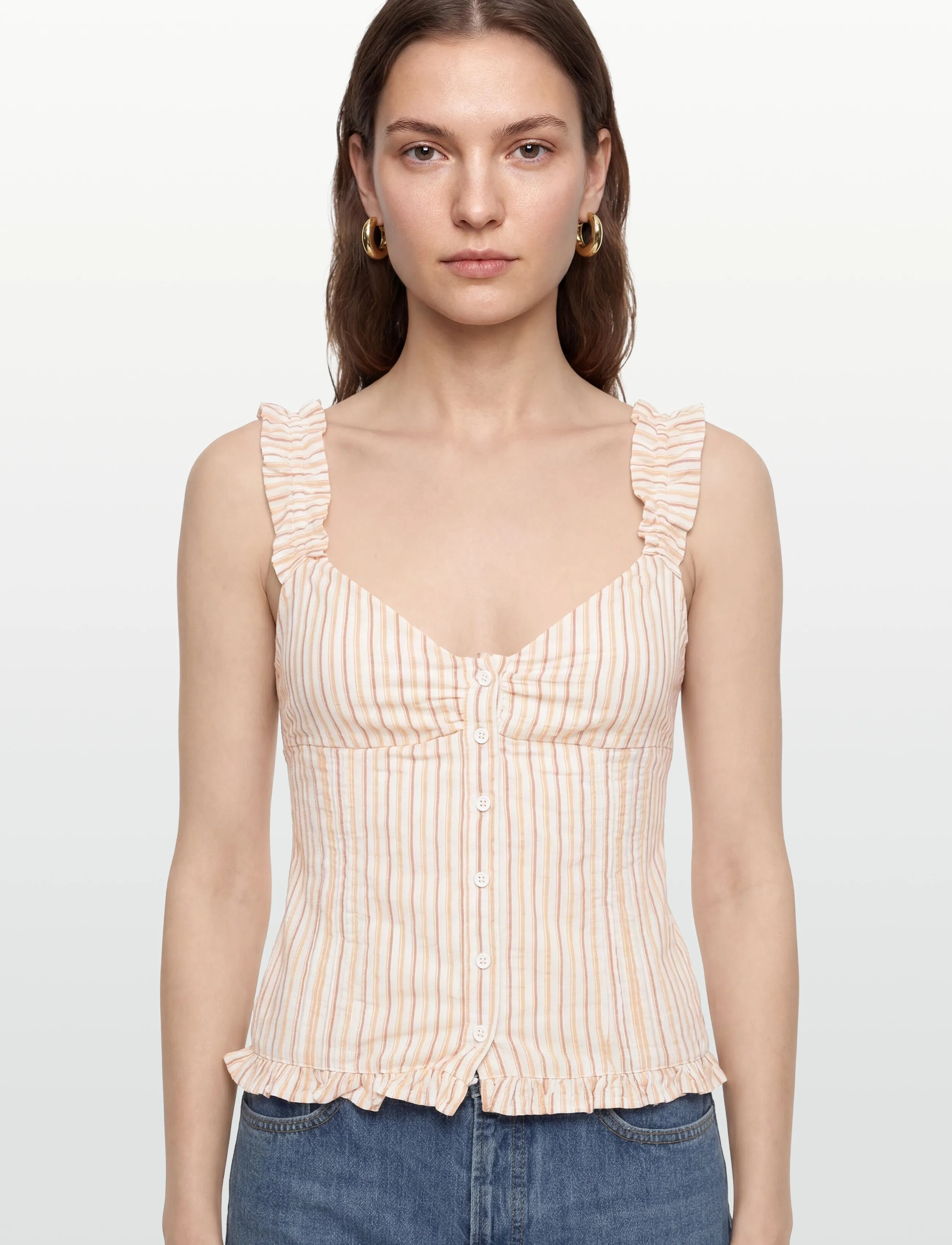 Gina Tricot - Seersucker frill top - Ærmeløse bluser - peach stripe - 4