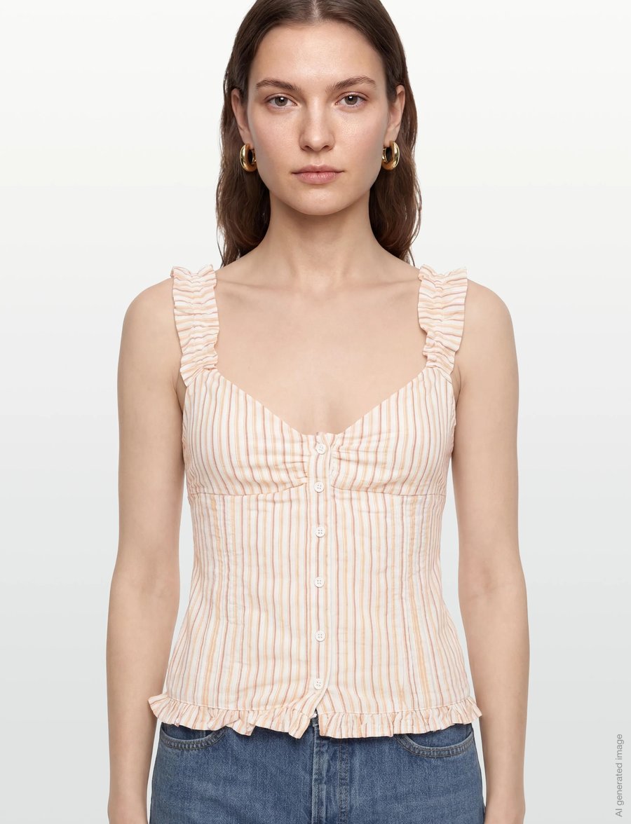 Gina Tricot - Seersucker frill top - Ærmeløse bluser - peach stripe - 4