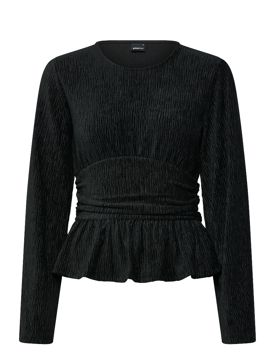 Gina Tricot - Velvet peplum top - langærmede bluser - black (9000) - 0
