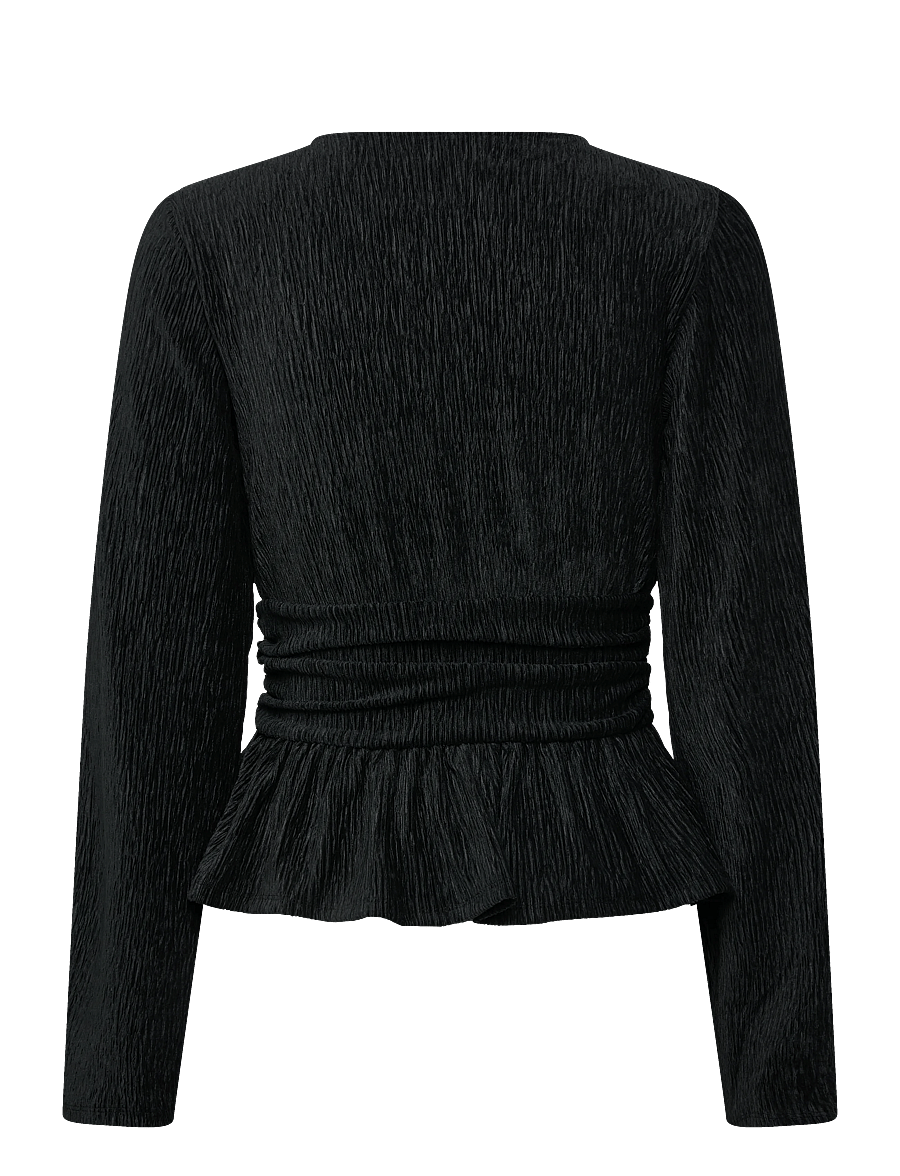 Gina Tricot - Velvet peplum top - langærmede bluser - black (9000) - 1
