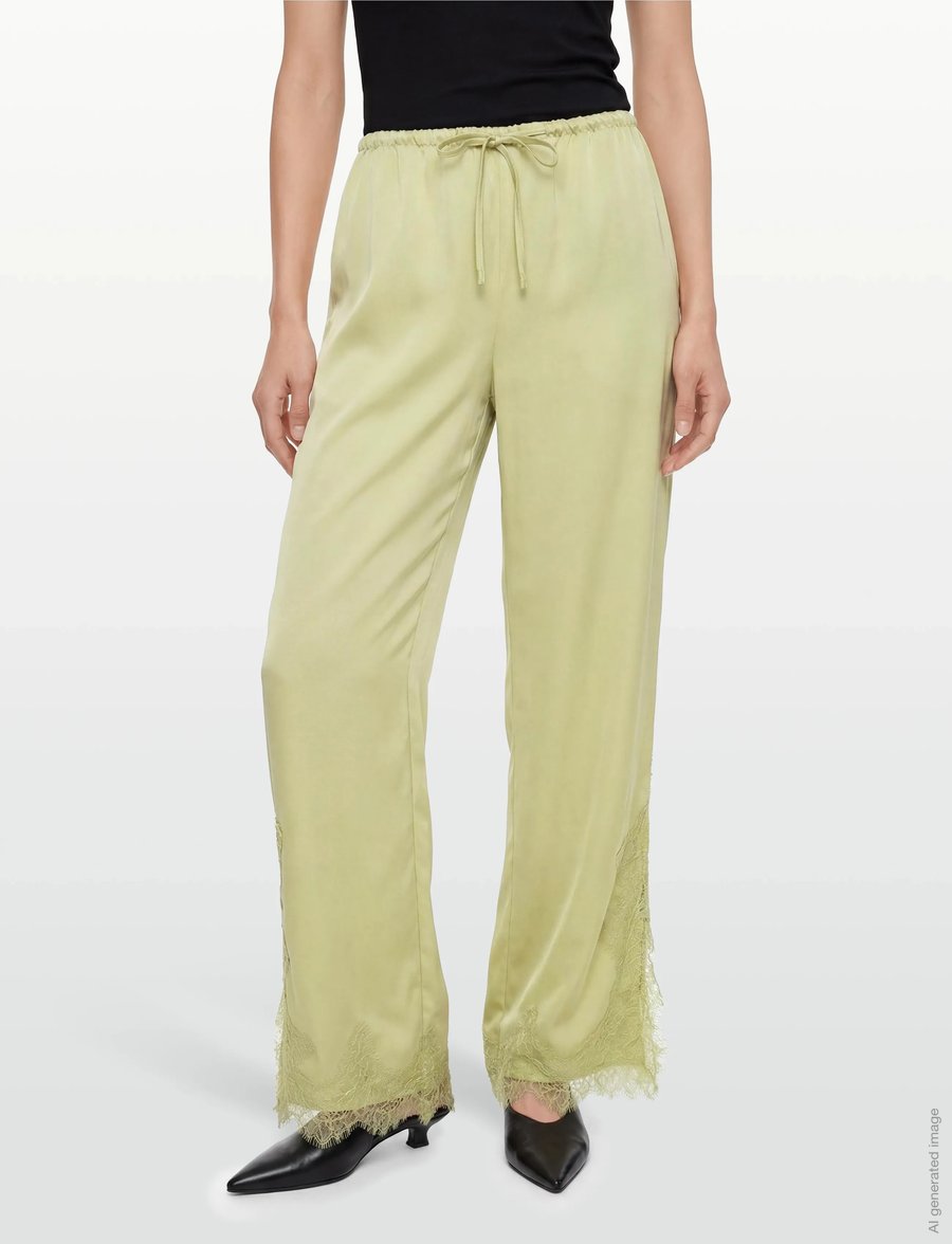 Gina Tricot - Satin lace trousers - wide leg trousers - green glow (6050) - 3