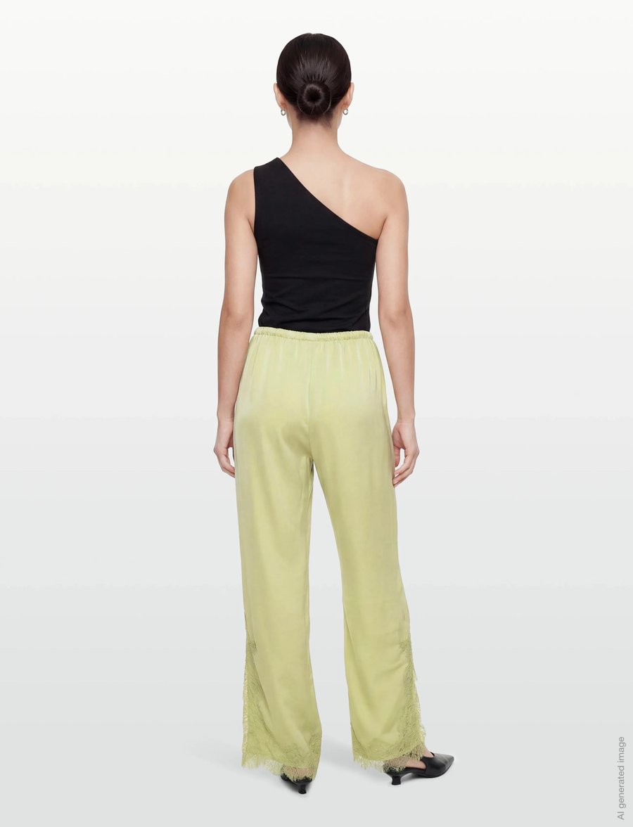 Gina Tricot - Satin lace trousers - wide leg trousers - green glow (6050) - 4